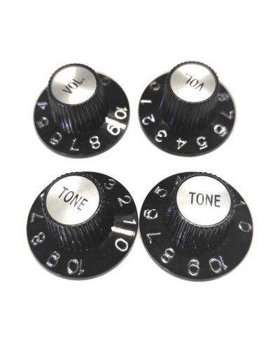 2 schwarze Tone- und Volume-Knöpfe, Hexenhut, Silver Reflector, für US-Potis