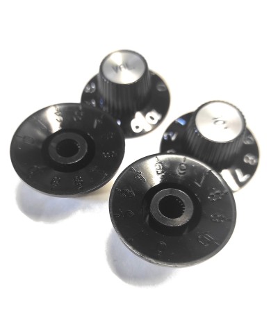 2 schwarze Tone- und Volume-Knöpfe, Hexenhut, Silver Reflector, für US-Potis