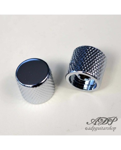 2 FlatTop Metallknöpfe, verchromt, für 6,35-mm-Potis mit Vollachse (1/4")