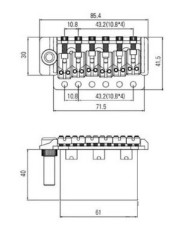 Tremolo 6 vis Gold style Strat 54mm, pontets innovants 10.8mm