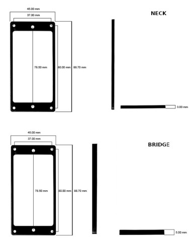 2 konturierte Humbucker-Montagerahmen, schwarz, flache Ober- und Unterseite, 5+2 mm, SET MR-5B