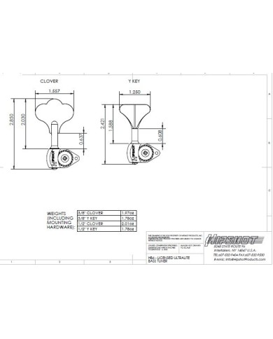 1 Bassmechanik Hipshot Licensed Ultralight Tuners 1/2" CloverKey Chrom 20655KC