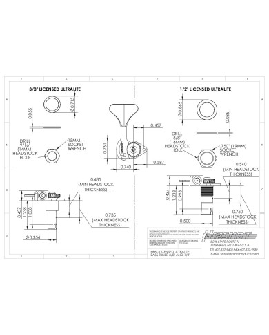 1 Bassmechanik Hipshot Licensed Ultralight Tuners 1/2" CloverKey Chrom 20655KC