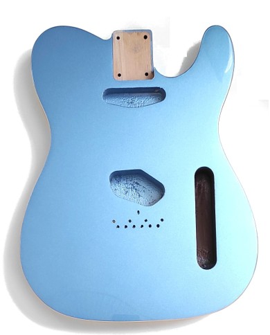 Corps Telecaster Metallic Blue, double binding, vernis gloss