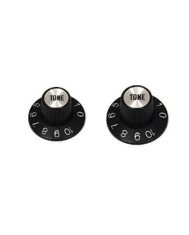 2 schwarze Tone-Reglerknöpfe Witch Hat mit Silver Reflector für US-Potis