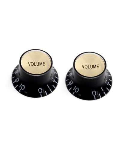 2 schwarze Gibson Style TopHat-Knöpfe, Zollmaß, mit goldener Volume-Reflektorkappe