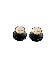 2 Black Gibson Style TopHat Vol Knobs Gold Reflector Cap, US 24 splines