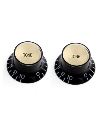 2 schwarze Knöpfe in inch-Größe im Gibson-Stil, Tone, goldene Reflektorkappe