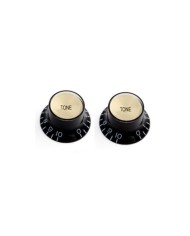 2 schwarze Knöpfe in inch-Größe im Gibson-Stil, Tone, goldene Reflektorkappe