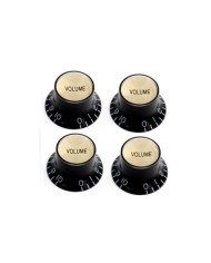 4 Black Gibson Style TopHat Knobs US 24 splines V+T Gold Reflector Cap