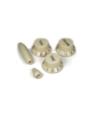 Set Vintage Stratocaster-Knöpfe, Parchment, goldene Schrift