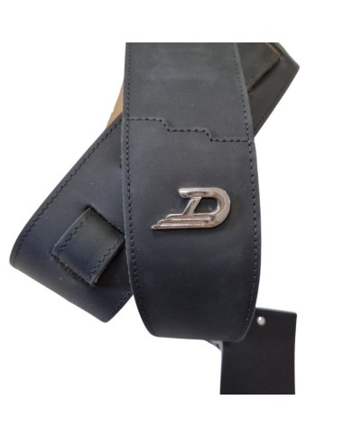 Duesenberg-Gurt aus schwarzem Leder, Detailansicht des LOGOS