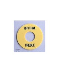 Cremefarbene Platte im Gibson Rhythm/Treble Stil, schwarze Beschriftung
