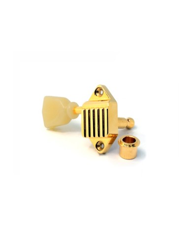 6 Kluson Waffleback Mechaniken 3+3 Vintage Gold 18:1 mit Keystone Pearl Flügeln