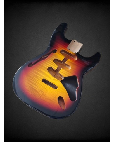 Stratocaster Body F-Hole Alder Sunburst 3-Tone Flamed