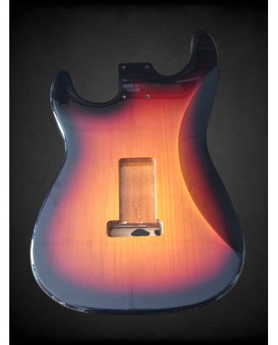 Corps Stratocaster F-Hole Aulne Sunburst 3 Tons Flammé