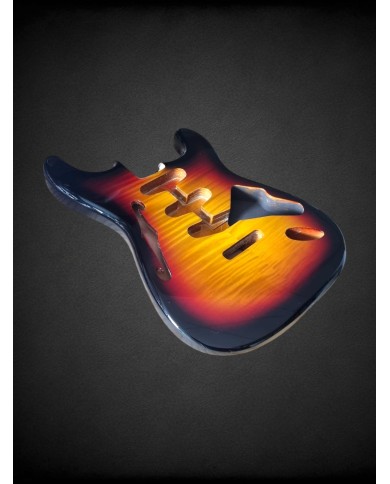 Stratocaster Body F-Hole Alder Sunburst 3-Tone Flamed