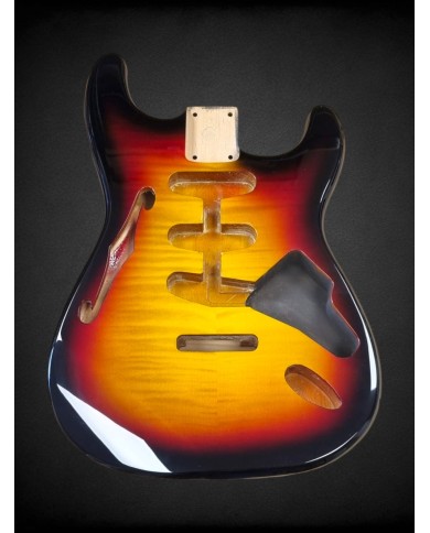 Stratocaster Body F-Hole Alder Sunburst 3-Tone Flamed