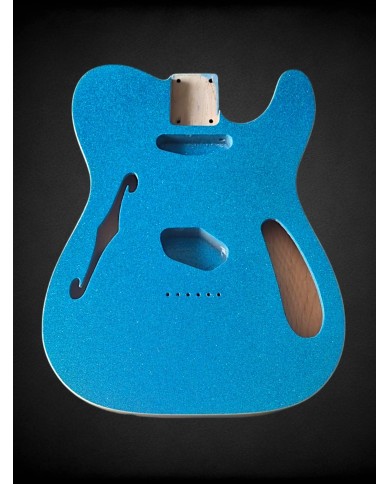 Telecaster Thinline Body Sparkle Blue and double cream binding, gloss varnish