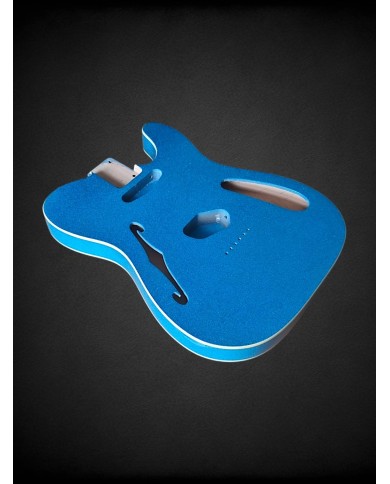Corps Telecaster Thinline Sparkle Blue et double binding crème, verni gloss