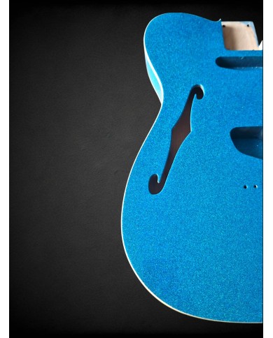 Corps Telecaster Thinline Sparkle Blue et double binding crème, verni gloss