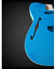 Corps Telecaster Thinline Sparkle Blue et double binding crème, verni gloss