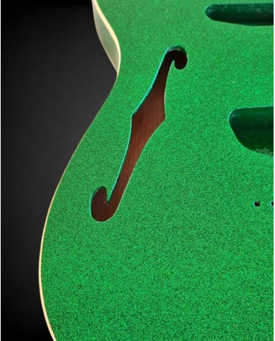 Corps Telecaster Thinline Sparkle Green, double binding crème, verni gloss