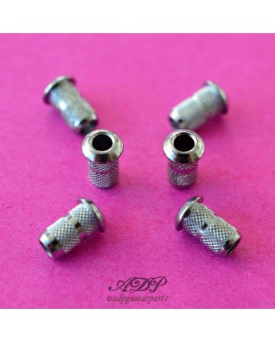6 Mini-Saitenhülsen für Saitenführung durch den Korpus, Chrom