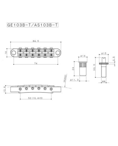 Chevalet Gotoh CHROME GE103B-T Nashville TuneOMatic, Inserts Metriques