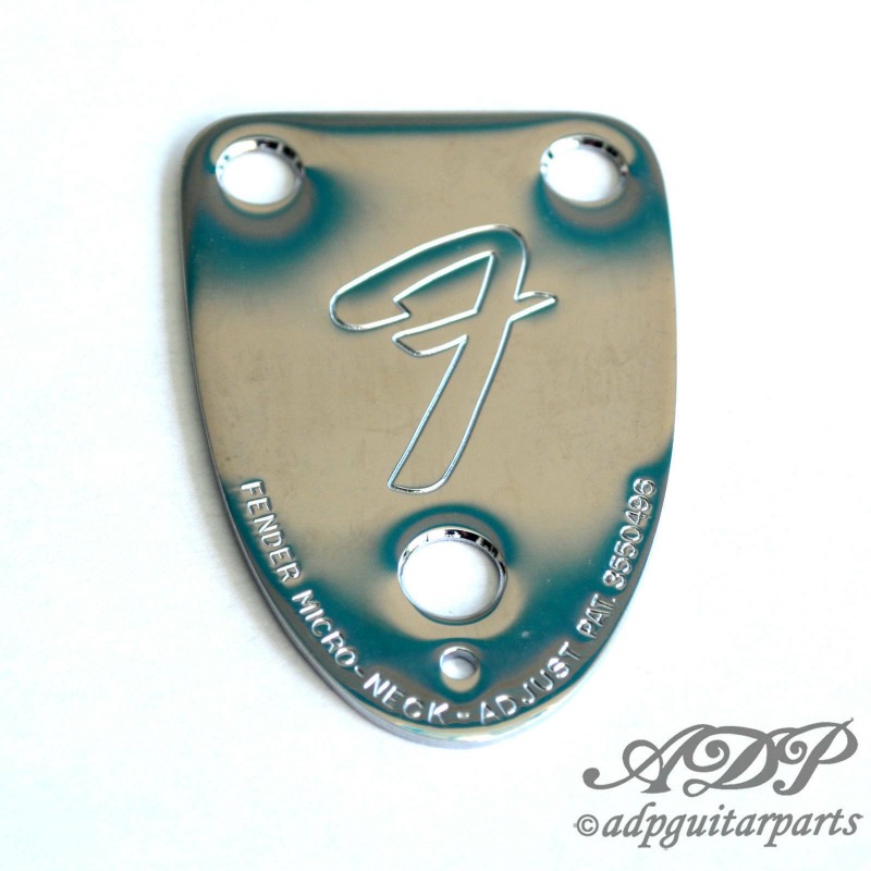 Plaque Manche Fender 3 vis pour Stratocaster et Telecaster 70s F-Logo  Chrome Neck Plate 005-4525-049