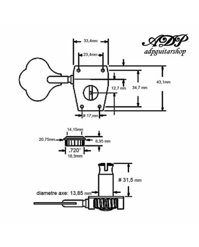1 Bassmechanik Typ Sandberg, rechte Seite, P-J Bass, schwarz