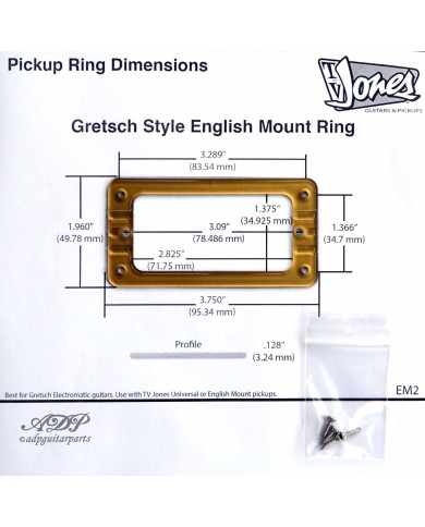1 TV Jones Gold EM2 Gretsch-Style Pickup-Rahmen + Schrauben
