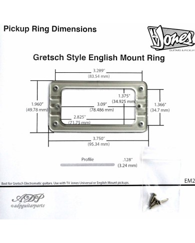 1 Pickup-Kappe TV Jones Silber EM2 im Gretsch-Stil + Schrauben