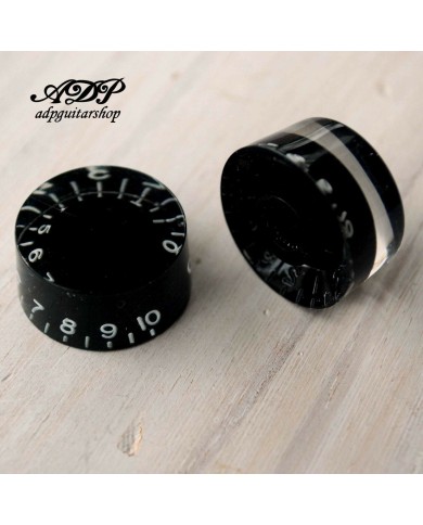 2 Speed Knobs Plexi mit schwarzem Hintergrund, nicht für Bass, metrisch, 18 Riffelungen, LP SG Stil, asiatisch