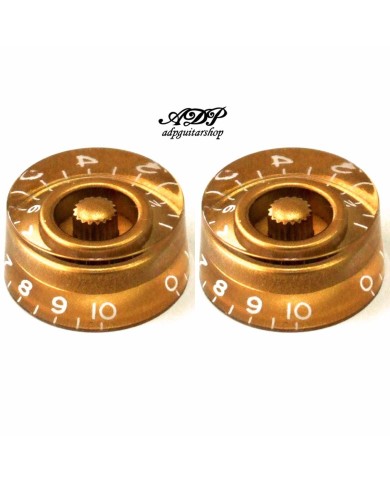 2 Speed Knobs Plexi, goldener Hintergrund, ohne Bass, metrisch, 18 Zähne/Splines, LP SG Stil, asiatisch