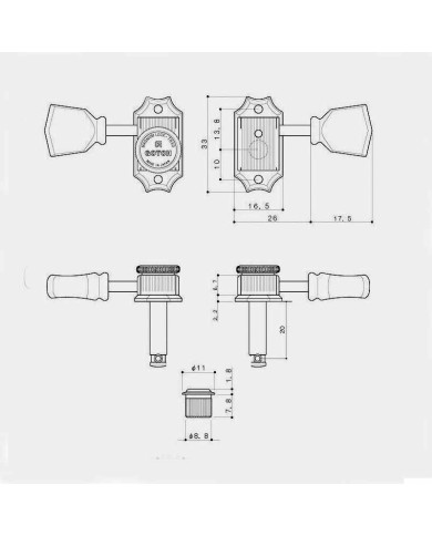 Arretierbare Magnum Vintage Gotoh Mechaniken, Nickel, 3+3, SD90 MG-T, Tulpenflügel