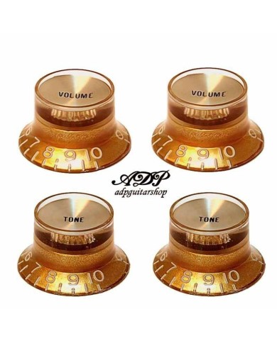 4 goldene inchSize Gibson-Style TopHat-Knöpfe V+T mit goldenen Reflectorkappen