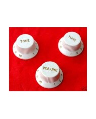 3 Potentiomer white Control Knobs for Stratocaster, 1 Vol + 2 Tones, Metric size