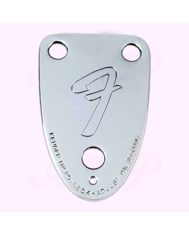 Fender 3-Loch-Halsplatte für Stratocaster und Telecaster 70s F-Logo Chrom Neck Plate 005-4525-049
