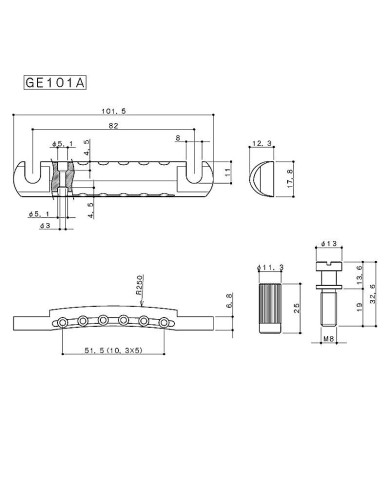 Gotoh GE101Z Saitenhalter im Gibson StopTail Stil, metrisch, Zamak, Nickel