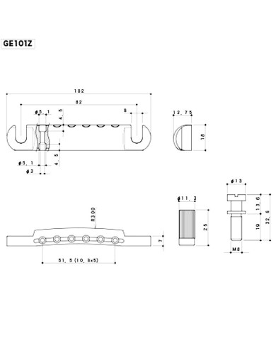 Metrisches Set Gotoh GE101Z Saitenhalter + GE103B Tune-O-Matic Steg Gold