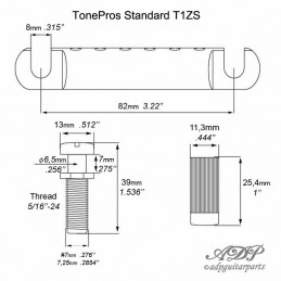TonePros T1ZS-C Stop Tailpiece Lockable style Gibson Stoptail US 5/16