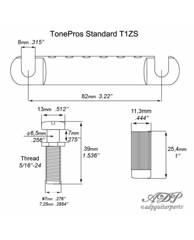 TonePros T1ZS-C verriegelbares Gibson StopTail Tailpiece, US-Gewinde 5/16"–24, Chrom