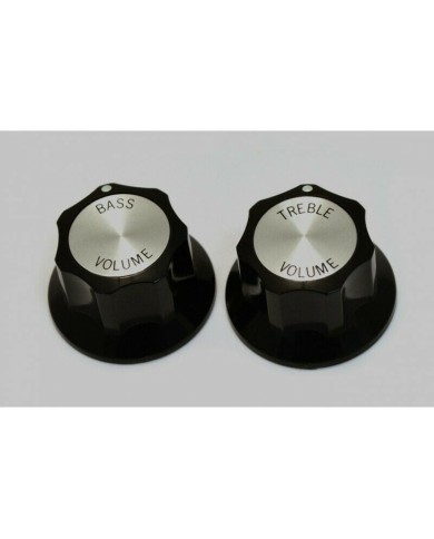 2 schwarze SilverTop Volume-Reglerknöpfe für Rickenbacker Treble + Bass, Split Shaft