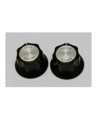 2 schwarze SilverTop Volume-Reglerknöpfe für Rickenbacker Treble + Bass, Split Shaft