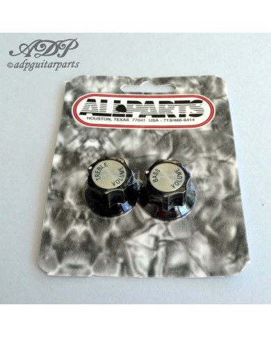 2 schwarze SilverTop Volume-Reglerknöpfe für Rickenbacker Treble + Bass, Split Shaft