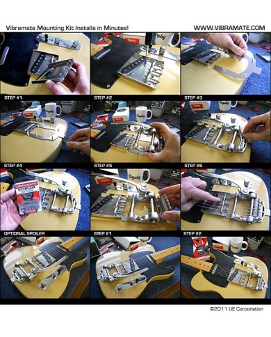 Vibramate V5-TEV Stage II Bigsby B5 Montagekit ohne Bohren für Telecaster mit 3 Saitenreitern (nicht enthalten)