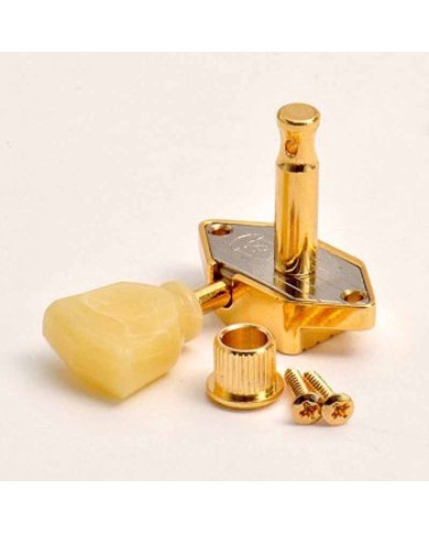 6 Kluson Waffleback Mechaniken 3+3 Vintage Gold 18:1 mit Keystone Pearl Flügeln