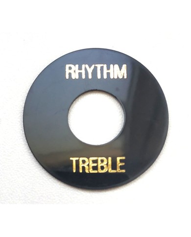 Schwarze Platte im Gibson Rhythm/Treble Stil, goldene Beschriftung