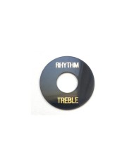 Schwarze Platte im Gibson Rhythm/Treble Stil, goldene Beschriftung